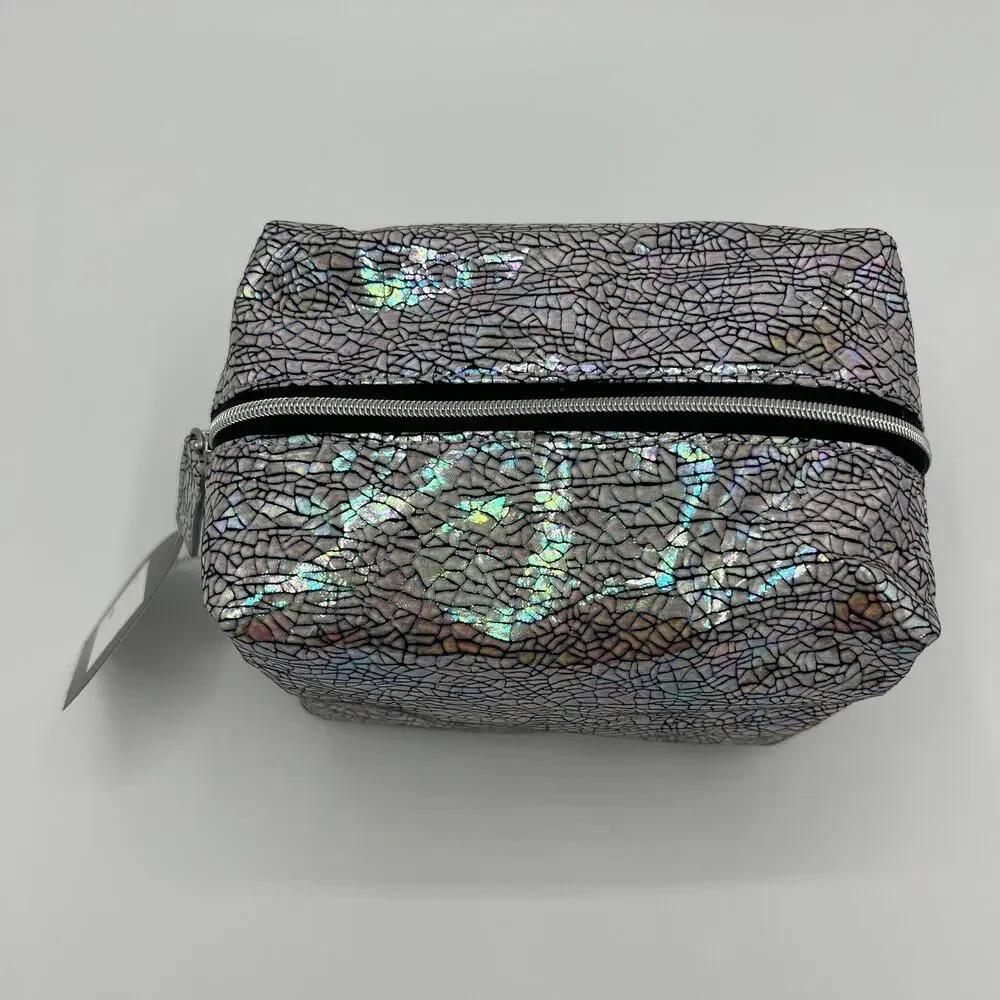 Silver Crackle Beauty Small Zippered Cosmetic Bag - NWT